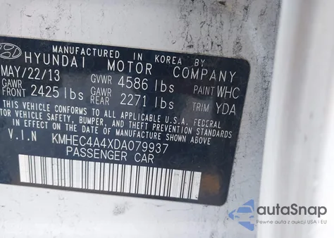 2013 Hyundai Sonata Hybrid Limited z USA, uszkodzony, nr VIN KMHEC4A4XDA079937